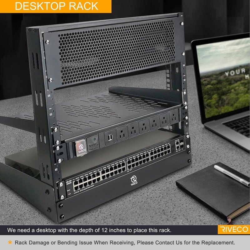 RIVECO 12U Desktop Rack for Audio & Network Devices 19 Inch 2 Post Open Frame Shelf with Reinforced Beam, Free Standing Racks for IT Server Sound AV Music Recording Equipment - Image 5